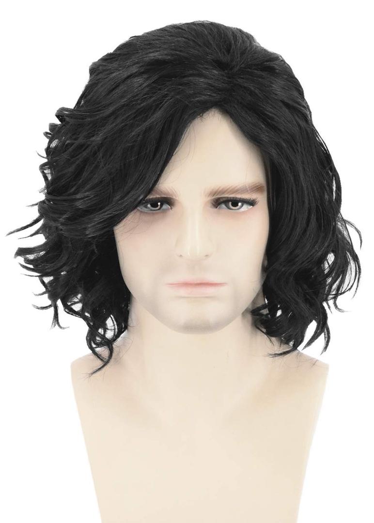 Topcosplay Mens Hair Wig Black Short Curly Fluffy Cosplay Halloween Costume Party Wigs