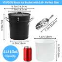 YOUEON 4L Ice Bucket with Scoop and Lid, Double Walled Insulated Wine Bucket Chiller with Carry Handles, Beverage Tub for Cocktail Party, Camping, BBQ, Indoor & Outdoor Use, Black