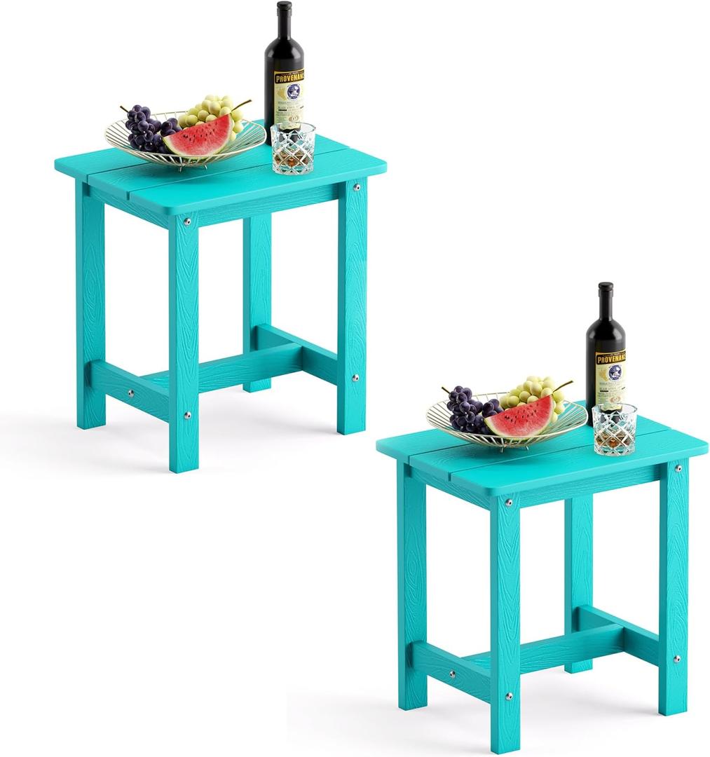 LUE BONA Outdoor Side Table Set of 2, HDPS Small Outdoor Table, Adirondack Side Table, Outside End Table for Patio, Deck, Pool, Weather Resistant/Easy Maintenance, Aruba Blue (16.1 in)