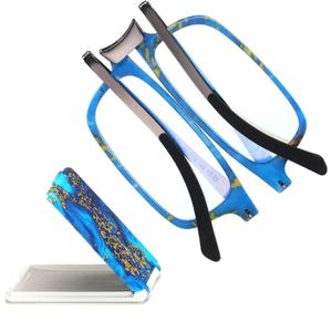 Missfive Modern Folding Reading Glasses for Women Men, Foldable Blue Light Blocking Anti UV Fashion Pattern Print, Thin Lightweight Portable Pocket Travel Readers Eyeglasses 3.0x