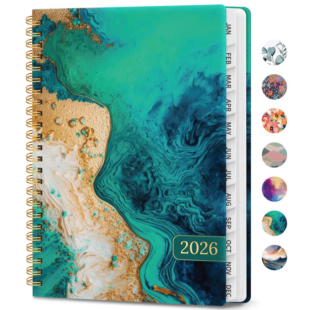 2026 Planner, Weekly and Monthly Planner for Women, January 2026 - December 2026, Hardcover 2026 Calendar Planner Book with Tabs, Inner Pocket, Spiral Bound, Perfect for Office Home School Supplies - A4 (8.5" x 11"), Coastline