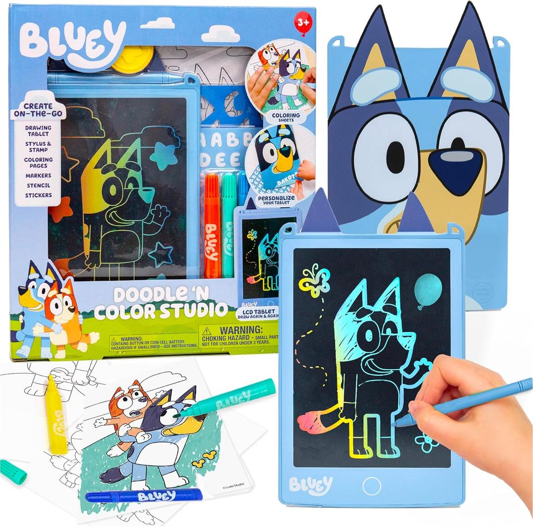 Bluey Doodle N Color Studio, LCD Writing Tablet with Stylus, Coloring Sheets, Markers & More