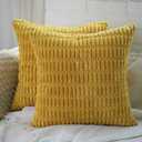 Cyuripu Set of 2 Corduroy Boho Mustard Yellow Throw Pillow Covers 20 x 20 Inch Decorative Striped Soft Cozy Pillowcases Cushion Cases for Couch Sofa Bedroom Living Room Home Decor 50 x 50 Cm (20" x 20" (Pack of 2), Mustard Yellow)