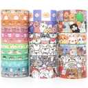 WAPETASHI Cute Washi Tape Set - 24 Rolls Kawaii Animals Gold Foil Decorative Masking Tape for Journaling, Scrapbooking, Kids DIY Crafts, Aesthetic Supplies, Planners, Bullet Journal
