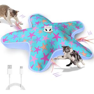 Rechargeable Interactive Cat Toys, Automatic Cat Toy for Indoor Cats, Durable Hide and Seek Cat Toy with Moving Concealed Feathers, Touch Activated Kitten Toys Cat Exercise Toys, Blue Purple Cover