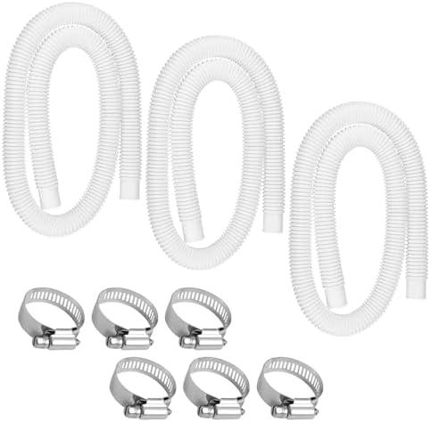 1.5" x 59" Pool Hoses - Skimmer Pool Hose for In tex Cole man Summer Waves Soft Sided Surface Skimmer Pool Pump Filter, Pump Hoses Tubes for Above Ground Pool Sand Filter, 3 Pack 6 Hose Clamps