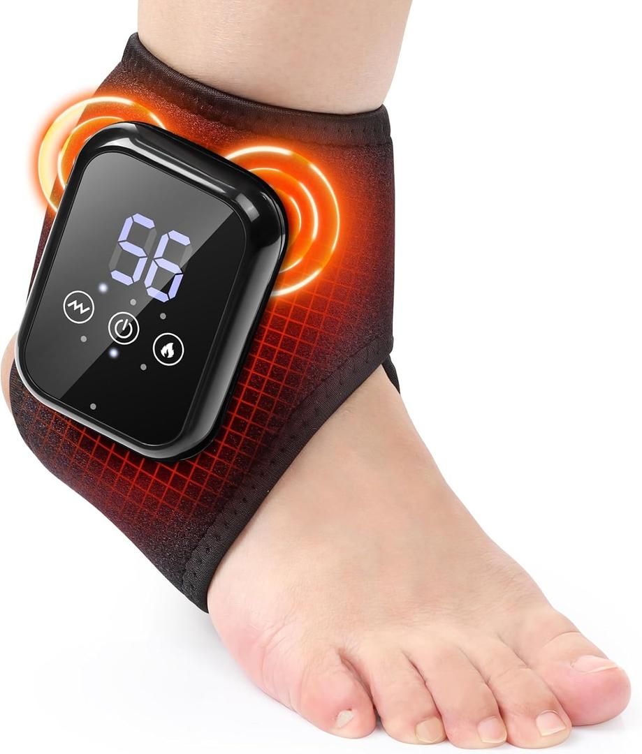 Rechargeable Ankle Massager with Heat, Ankle Heating Pad, 3 Heat & Vibration Settings, Auto Shut-Off – Ideal for Home, Office, Travel, Everyday Use