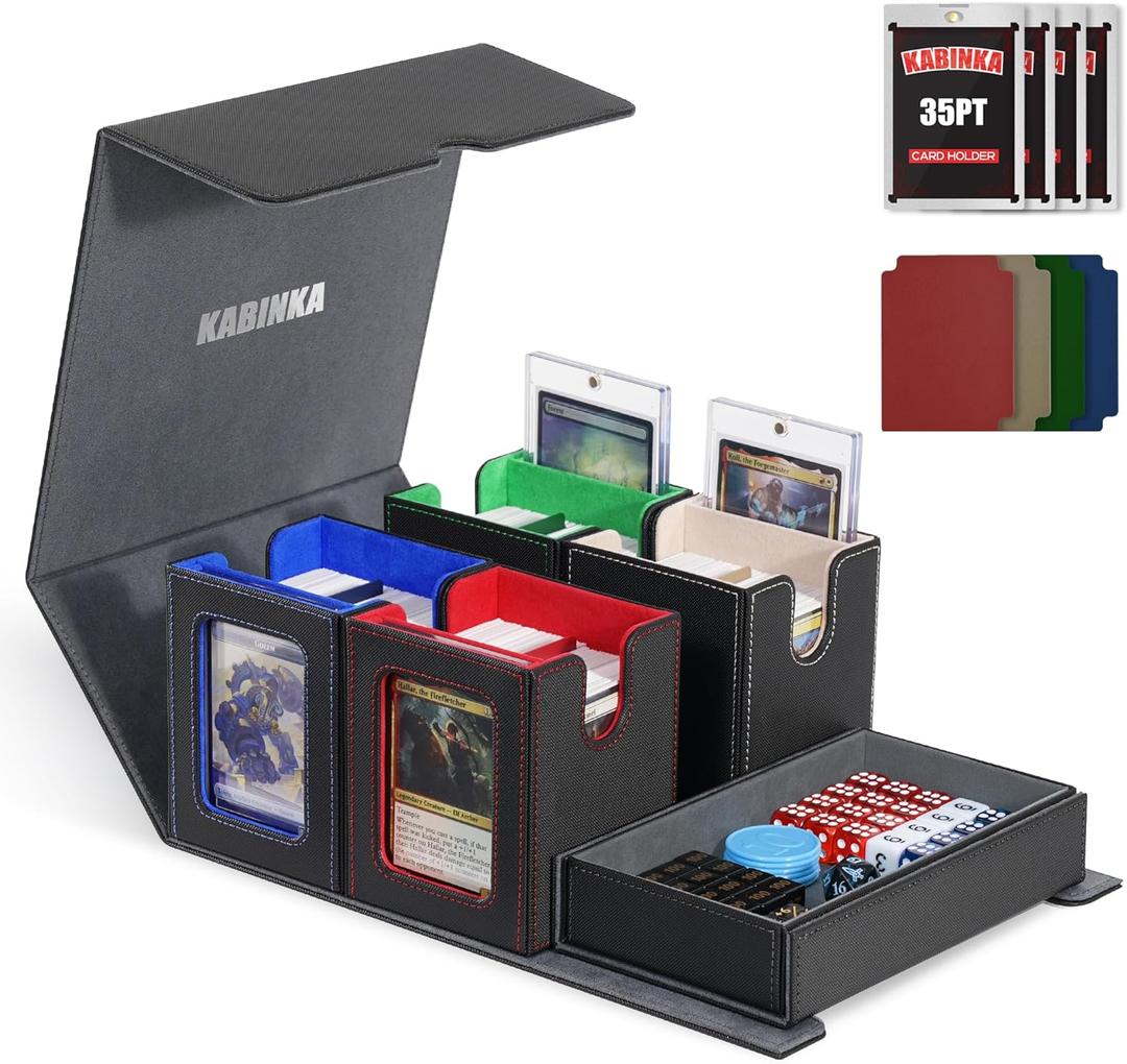 Card Deck Box for MTG with Commander Display, 5 in 1 Trading Card Storage Box Fits 400+ Double-sleeved Cards, Removable Deck Case for TCG/Sports Cards with Dice Tray, 4 Magnetic Card Holders (Colorful)