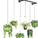 Plant Hanger Indoor, Hanging Planters Rod for Indoor Plants with 6 Hanging Chains, Wall Plant Hanging Rod for Window Ceiling, 65.7 Inch, Metal/Black, Pots Not Included (65''-1 Pack)