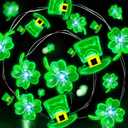 Timer - St Patricks Day Decorations Shamrocks Leprechaun Hat Lights 10FT 40LED Green Lucky Clover Fairy String Lights Battery Operated Irish St. Patrick's Day Decor Indoor Outdoor Home Bedroom Party