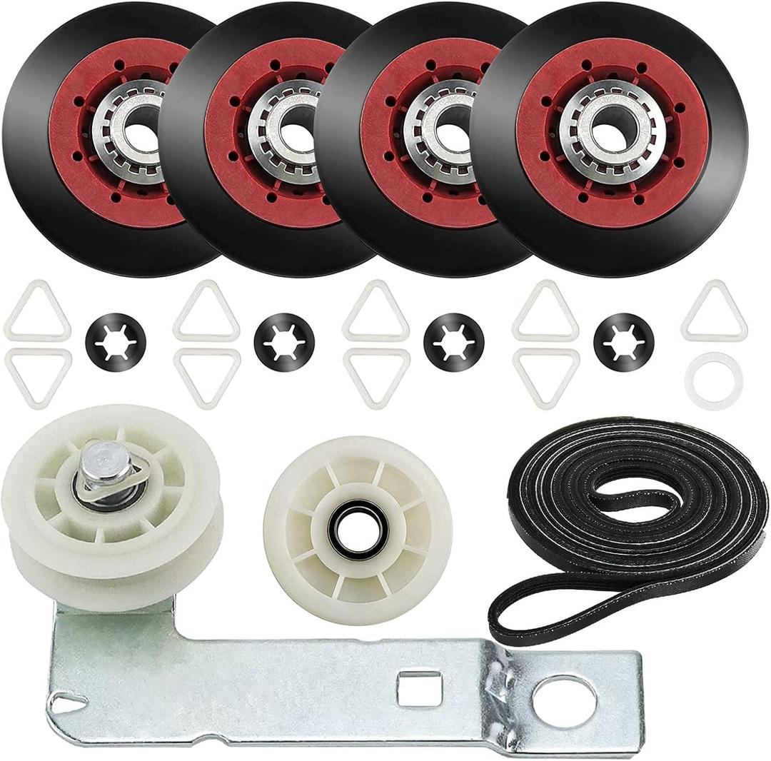 [Newest] 4392067 Dryer Repair Kit and W10837240 Dryer Idler Pulley for Maytag Bravos Whirlpool Duet Kenmore Elite Dryers,with WPW10314173 Drum Roller&661570V Belt&279640 Idler Pulley by TOMOON