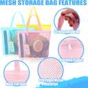 3 Pcs Mesh Beach Bags Portable Mesh Shower Beach Toy Bag With Drawstring Extra Large Tote Hanging Toiletry Bath Organizer for Camping Swimming Gym Travel