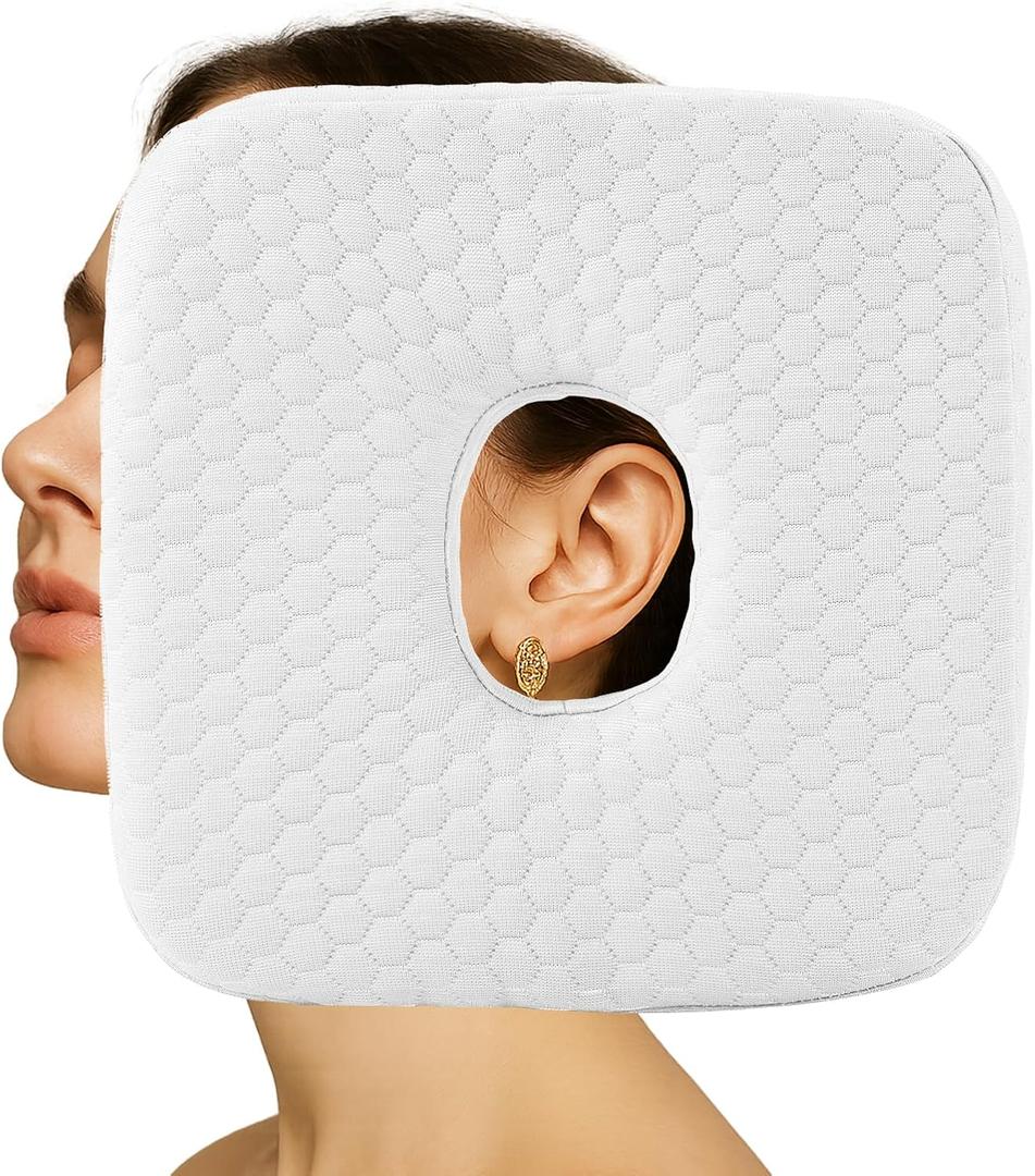 Piercing Pillow for Side Sleepers, Memory Foam Donut Pillow for Ear, Ear Pillows with Holes for Ear Pain, Earring Inflammation Pressure Sores, CNH, Soft and Comfortable Earring Pillow (White)