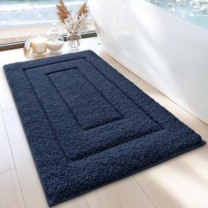 DEXI Bathroom Rug 32x20, Non Slip Washable Bath Mat for Shower Floor, Absorbent Soft Bathmat with Rubber Backing, Quick Dry Microfiber Carpet, Navy (1'8" x 2'8" (Rectangular))