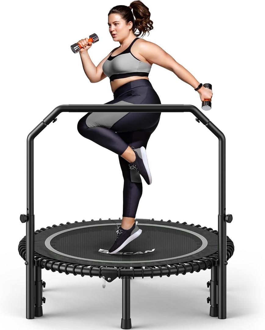 BCAN BT2 450/550LBS Mini Rebounder Trampoline for Adults with Bar, Fitness Trampoline with Bungees, Adjustable Handle, Stable & Quiet, Indoor Outdoor, Whole-Body Workout & Relaxation at Home-40IN