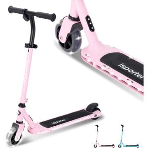 AERO Kids Electric Scooter for Boys and Girls Ages 6-12 or 8-12, with Hand Accelerator, LED Lights, 2 Speed Levels, Battery Indicator, Rubber Mat, and Adjustable Heights