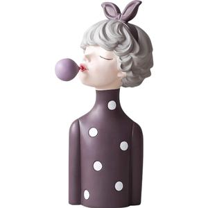 Blowing Bubbles Girl Figurine Decor Resin Decoration Creative Ornament Figure Art Sculptures and Statues for Home Office Living Room Table, Large Red