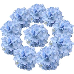 Flojery Silk Hydrangea Heads Artificial Flowers Heads with Stems for Home Wedding Decor, Pack of 10 (Blue)