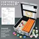 Queensell Mexican Train Dominoes Set with 8 Holders - Wooden Hub and Tiles Holders - Double 12 Tiles with Dots (D12 + 8 Holders)