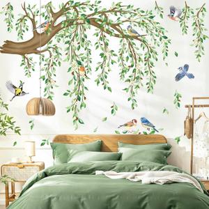 decalmile Large Hanging Vine Wall Decals Tree Branch Green Leaf Flower Birds Wall Stickers Living Room Tv Background Bedroom Wall Decor decalmile Large Hanging Vine Wall Decals Tree Branch Green Leaf Flower Birds Wall Stickers Living Room Tv Background Bedroom Wall Decor