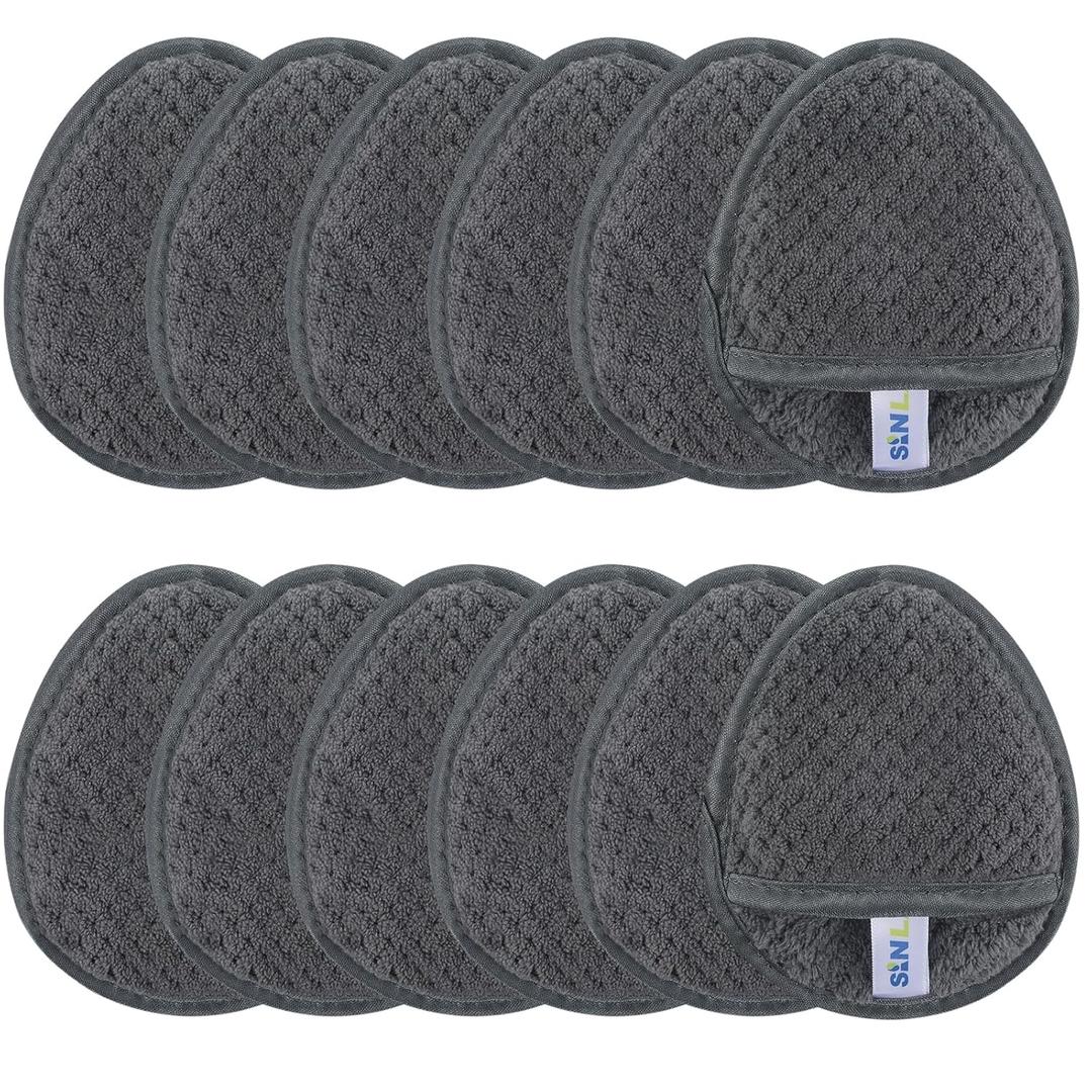 SINLAND Reusable Makeup Remover Pads For Face,Eye,Lips Microfiber Gentle Facial Cleansing Cloths for All Skin Types Friendly for Makeup Remover With Laundry Bag 5.1inchx3.93inch Gray Pack of 12