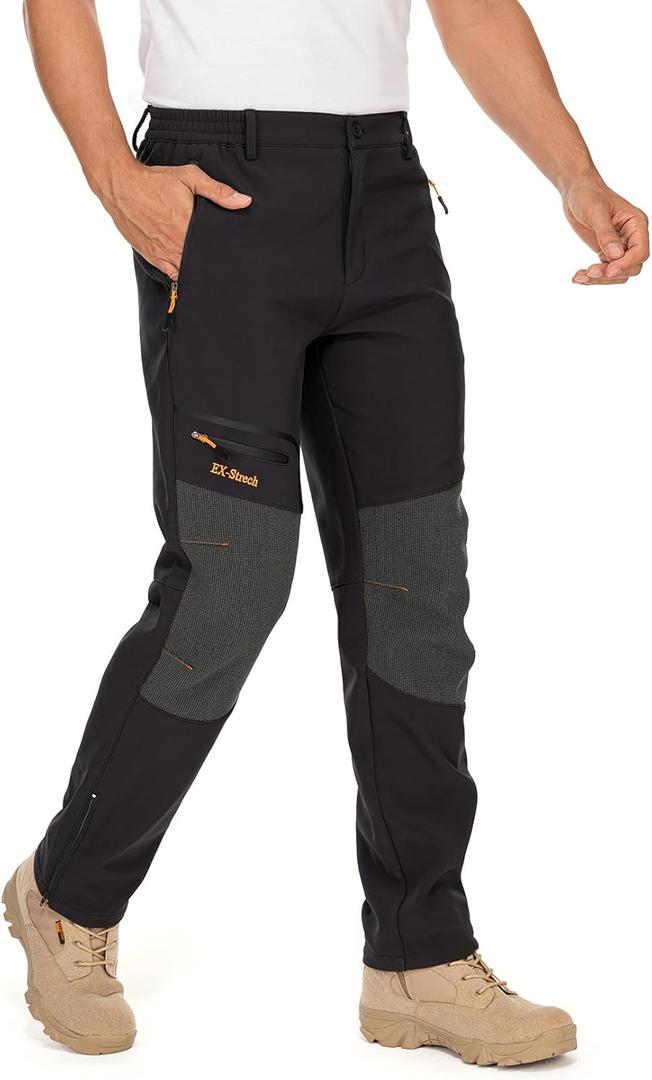 Mens Waterproof Hiking Pants,Snow Ski Fleece Lined Insulated Pants Soft Shell Winter Pants Camping Fishing Work Outdoor (40, Black)