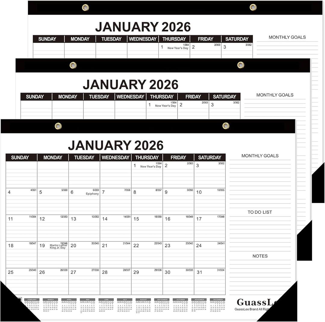 GuassLee Desk Calendar 2026, 3 Packs, 18 Months Calendar 17"  11.5" Desk Calendar from Jan. 2026 to Jun. 2027 with Julian Date, To-do List, Notes, Monthly Goals, for Home School Office