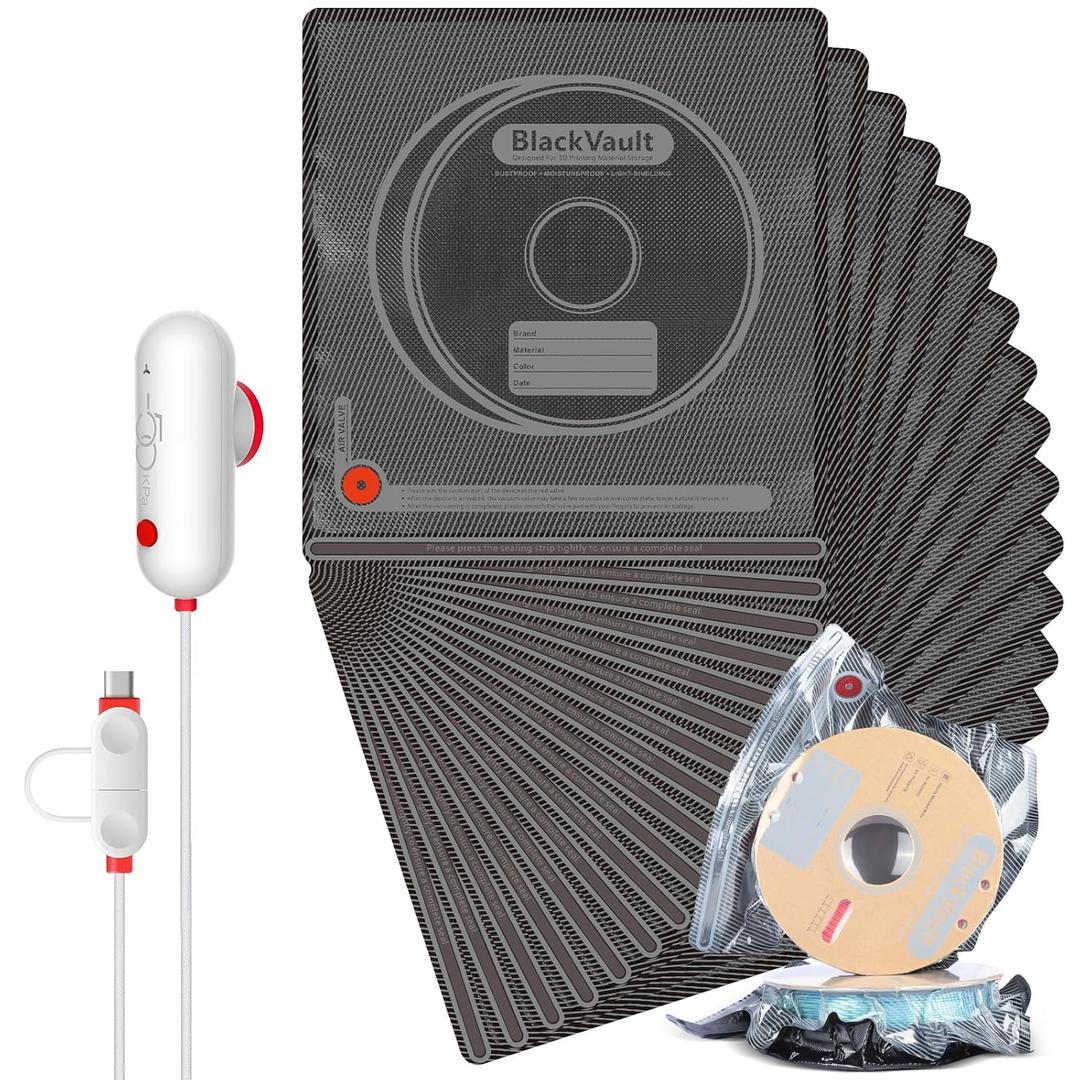 Filament Vacuum Storage Kit with USB Pump, 20 Pack Light-Proof Vacuum Sealed Bags for 3D Filament, Spool Sealing for Keeping Dry and Clean (12.6 * 13.38 in)