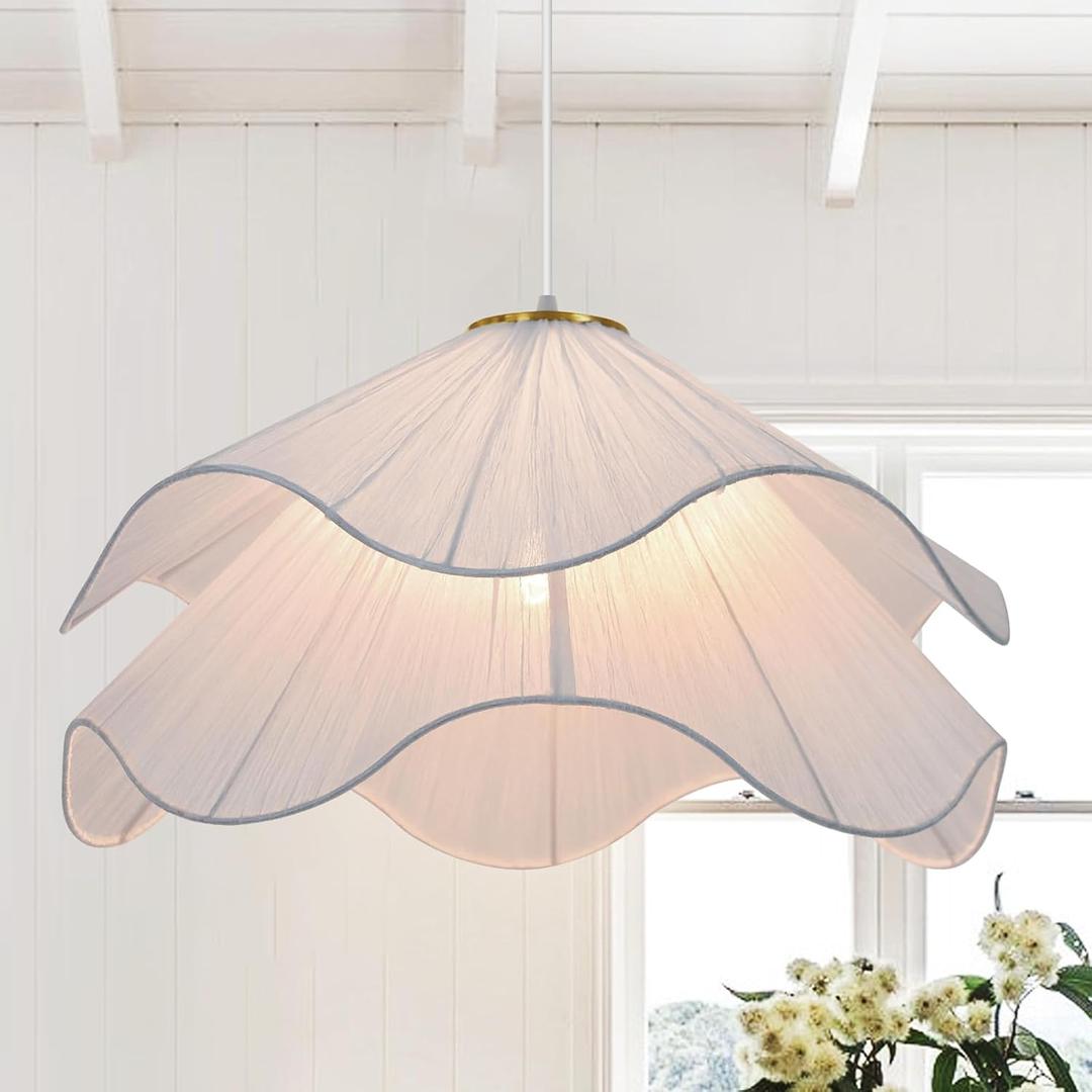 15.7" Pendant Lights Kitchen Island, 1-Light Flower Chandelier Modern Petal Fabric Ceiling Hanging Lighting Fixture Decor for Dining Room, Bedroom, Living Room, Entryway, Foyer, Nursery