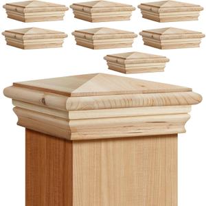 Geetery 8 Pcs 4 x 4 Wood Newel Post Cap Fence Post Cap for Fence Topper Top Resistant Decking Caps for Outdoor Fences, Mailboxes and Decks (Cedar Wood)
