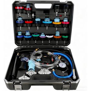 32pcs Universal Radiator Pressure Tester Kit, Tester Pneumatic Vacuum Cooling System Purge Refill Leak/Refiller Set, Universal Automotive Domestic/Import Vehicles, Motorcycle