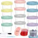 Yomarket 12pcs 4 oz Plastic Containers with Screw Lids, Reusable 1/2 Cup Small Food Storage Containers, Leakproof, Microwave Dishwasher Freezer Safe, with Pen and Brush