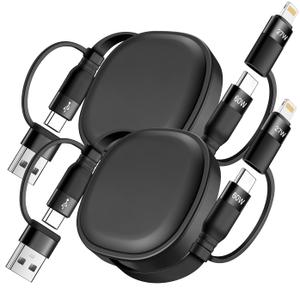 Multi Charging Cable, 2Pack 5 in 1 Retractable Lightning Charger Cable 60W USB C to USB C Fast Charging,Multiple USBC Cord Multi Car Charger for iPhone 17/16/15/14 Pro Max,iPad,Samsung S25 S24,Tablets