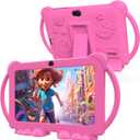 Kids Tablet 7 inch Android 12.0 for Toddler, 4GB RAM 32GB ROM Bluetooth IPS Screen Parental Control Dual Camera Shockproof Case for Educational Games, (Rose Red) (Pink)