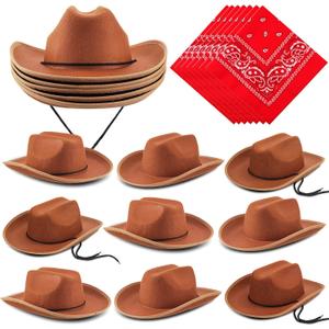 Funtery 10 Sets Kids Cowboy Hat and Red Bandanna for Age 3-10 Toddler Cowboy Hat for Boys Girls Birthday Cosplay Party Favors