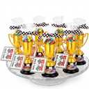 Yerliker 99 Pcs Racing Trophy Award Cup Set Gold Trophies Cups Racing Cards Stickers Black White Checkered Ribbon OPP Bags Binding Wire for Car Party Favors Birthday Party Decorations Sports Events