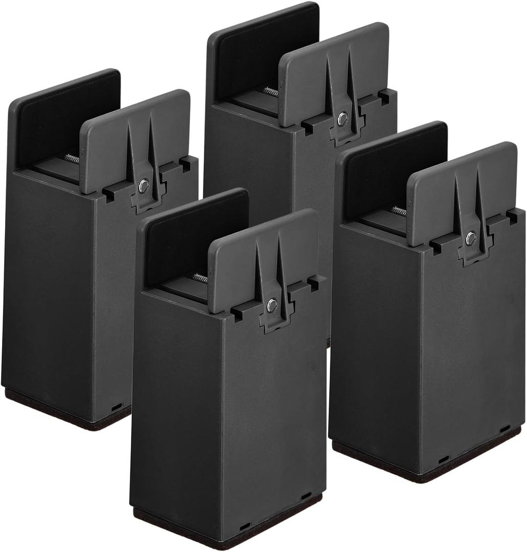 uxcell 4 Inch Bed Risers with Adjustable Screw Clamp, 4Pcs Furniture Risers for Bed, Desk, Sofa, Table, Fit for Furniture Thickness 0.39-1.45", Supports 5000 Pounds, Black