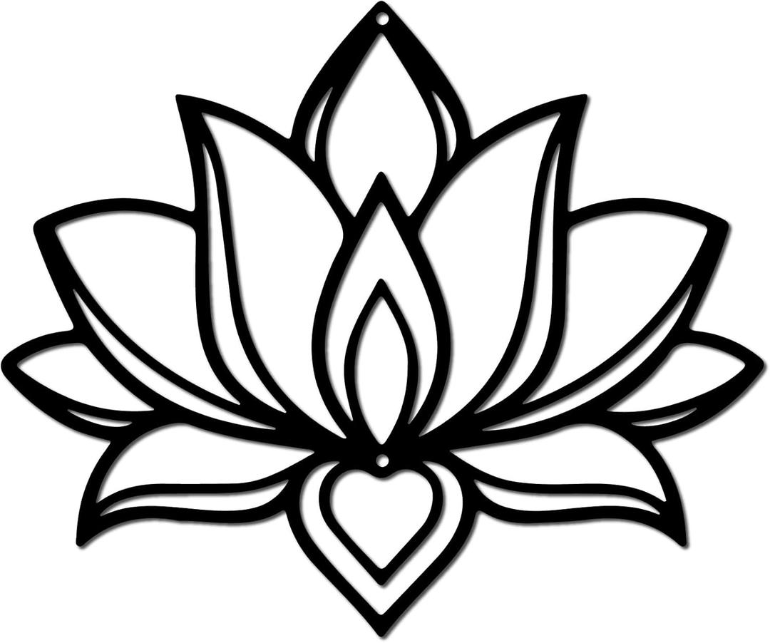 CREATCABIN Lotus Flower Metal Wall Art Iron Flower Wall Decor Hanging Black Hollow Out Lotus Silhouette Ornament Iron Sign for Yoga Studio Indoor Outdoor Home Office Decoration Gift Black 11.8x9.8Inch