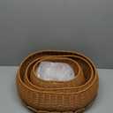 Juexica 3 Pcs Scalloped Basket with Lid Hand Woven Plastic Wicker Set 18 x 14 x 6 Inch Plastic Rattan Storage, Decorative Scalloped Edge Basket for Bread Picnic Table Bathroom Decor