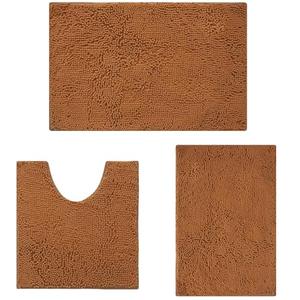 Flotstiga Bathroom Rugs Sets 3 Piece,Super Absorbent Soft,Thick,Machine Washable Chenille Bath Mat,Non Slip Toilet Floor Rug,Bath Mats for Bathroom,16x24 Plus 20x32 Plus 20x20 U Shape,Champagne