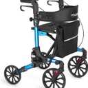 All Terrain Walkers for Seniors, Lightweight Foldable Rollator Walkers with Seat and Brake, Backrest Adjustable Height, 300 lbs Adults Bariatric Rolling Walker 10'' Front and 8'' Rear Wheels (Blue-all Terrain(10" Front and 8" Rear Wheel))
