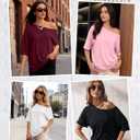 Siimcuzy 4 Pack Womens Off The Shoulder Oversized T Shirts Tops Short Sleeve Tees 2026 Casual Summer Spring Fashion Clothes (M)