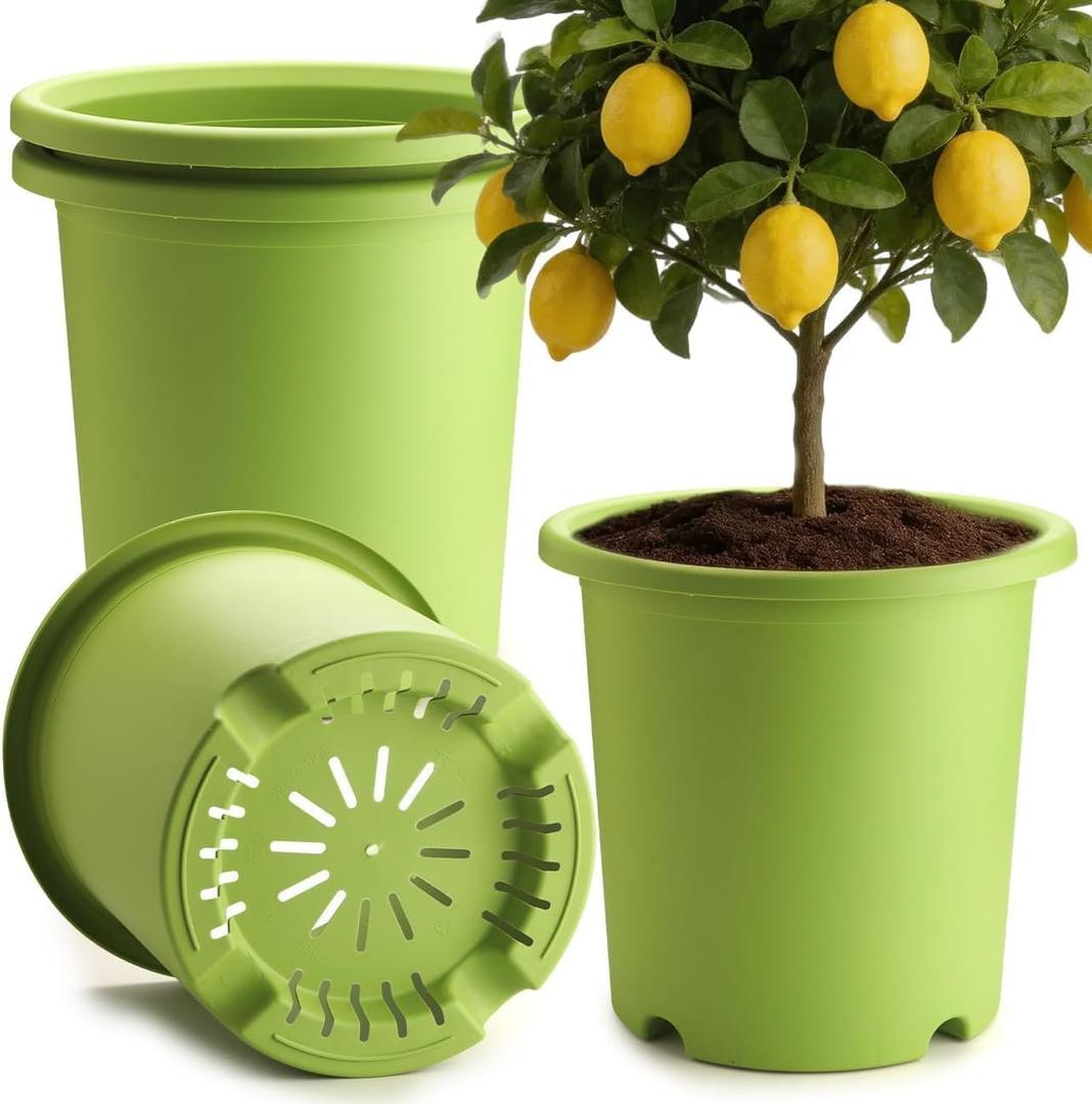 4-Pack 16 inch Large Deep Planters for Outdoor Plants -Light Green | Plastic Plant Pots with Drainage Holes & Elevated Base for Root Aeration, 10-Gallon Heavy-Duty Garden Flower Pots, 16"W 15"H