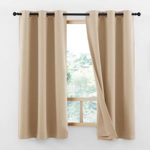 NICETOWN Bedroom Full Blackout Curtain Panels, Super Thick Insulated Grommet Cold Reducing Drapes, Double-Layer Blackout Draperies for Small Window (Set of 2 Pcs, 42 by 63-inch, Warm Beige)