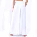 LOFBAZ Women's Wide Leg Palazzo Pants Yoga Lounge Hippie Harem Flowy Trousers (White, S)