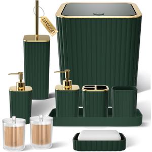 Bathroom Accessories Set - Gorgeous Green Bathroom Set, 10PC Green Bathroom Accessory Set, Bathroom Sets with Toilet Brush, Bathroom Trash Can
