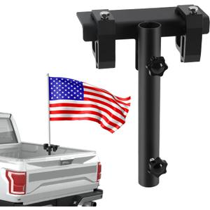 Truck Bed Flag Pole Mount, No Drill Truck Bed Flagpole Mount - Universal Holder for1.5 Poles (Fits Most Trucks/SUVs), Durable Steel Construction with Quick Lock System - Black (1X)