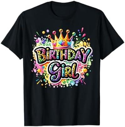 Birthday Girl Leopard Colorful Queen Crown Bday Party Family T-Shirt M