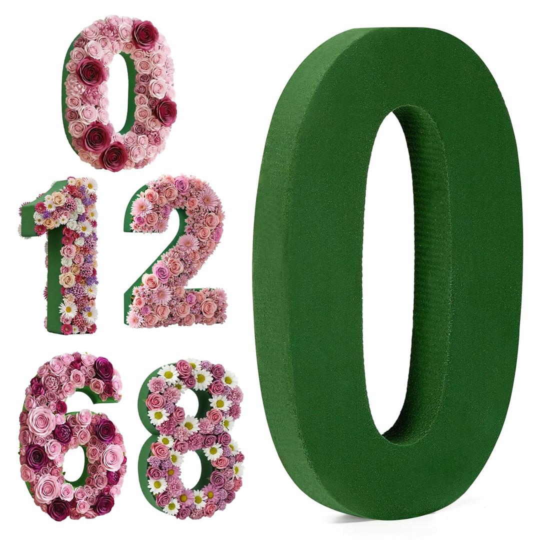 Leinuosen 12inch Dry and Wet Floral Foam Numbers Blocks Green Foam Blocks for Fresh and Artificial Flowers for Weddings Birthday Flower Arrangement Craft Project Garden Decoration(Number 0)
