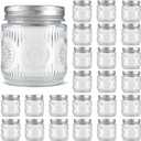 Mason Jars 8 oz - Vintage Small Glass Mason Jars with Silver Metal Lids, Regular Mouth Canning Jars, Safe For Storage, Canning, Pickling, Preserving, Fermenting, DIY Crafts & Decor (24Pack)